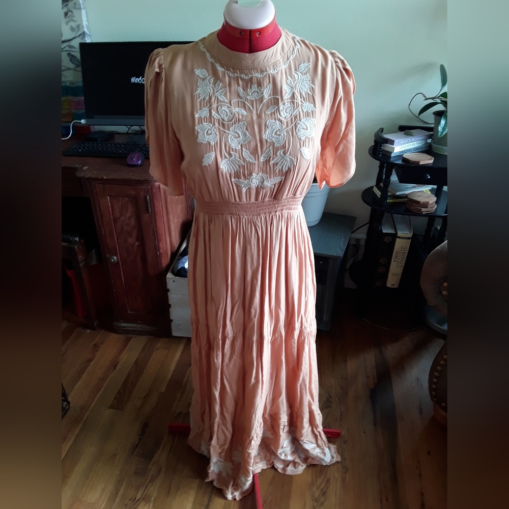 Elegant Peach Embroidered Dress